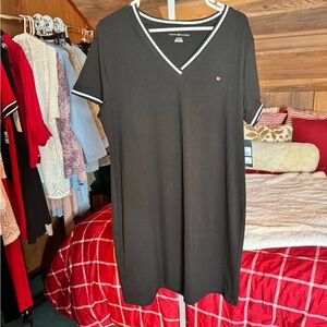 Tommy Hilfiger Logo Flag V-Neck T-Shirt Dress Black Preppy NWT XL